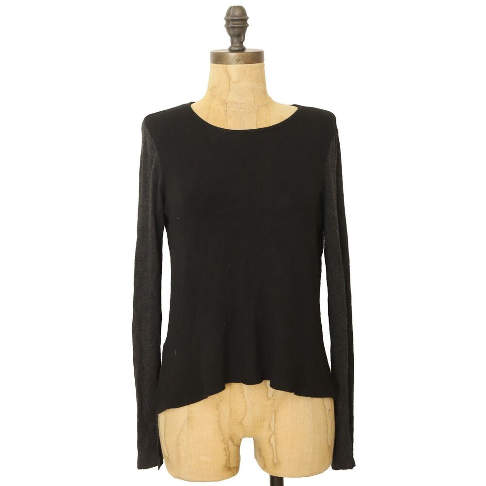 EILEEN FISHER Italian Yarn Two Tone Sweater PS Petite S Black Gray Stretch B72